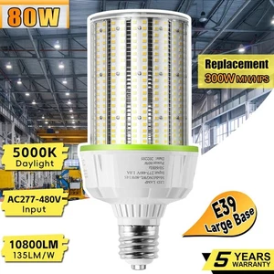 80 Watt LED Corn Light Bulb 277-480V Industrial Commercial High Bay Fixture Lamp - Picture 1 of 10