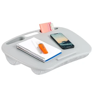 Tragbarer cooler grauer Laptop-Schreibtisch mit Stauraum und zwei Nackenpolsterkissen - Bild 1 von 7