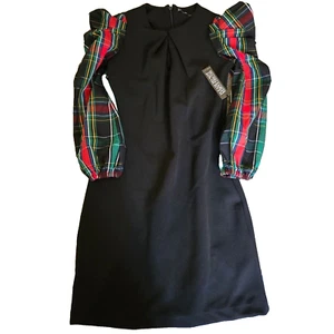 NWT New York & Company Christmas Plaid Long Sleeve Black Dress XXS Petite - Picture 1 of 6