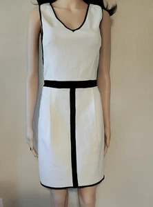 MNG Suit White Shealth Business Dress w/ Black Mesh and Accent Bordering Size XS - Picture 1 of 4