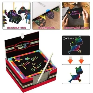 100Pcs Rainbow Scratch Paper Card Set Kids Painting Template Art Craft DIY Toys - Picture 1 of 6