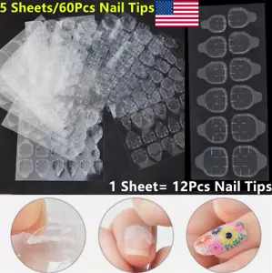 60Pcs Double Sided Adhesive Nail Stickers Fake Nail Glue Nail Accessories US - Picture 1 of 24