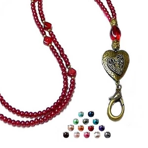 Lanyard beaded necklace, security badge holder, COLOR CHOICE pearls with heart - Foto 1 di 14