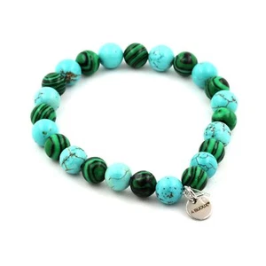 Armband Perlen Malachit + Türkis 8 Mm. Hergestellt In Frankreich. - Bild 1 von 3