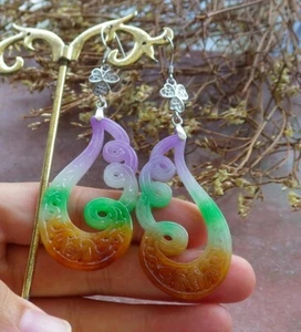 Pendientes de plata de ley 925 de 3 colores de jade flor de loto diamante imitación 393702 - Imagen 1 de 9