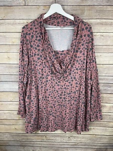 LOGO Lori Goldstein 2X Legacy Printed Rayon 230 Cowl Neck Top Pink Animal Print  - Picture 1 of 12