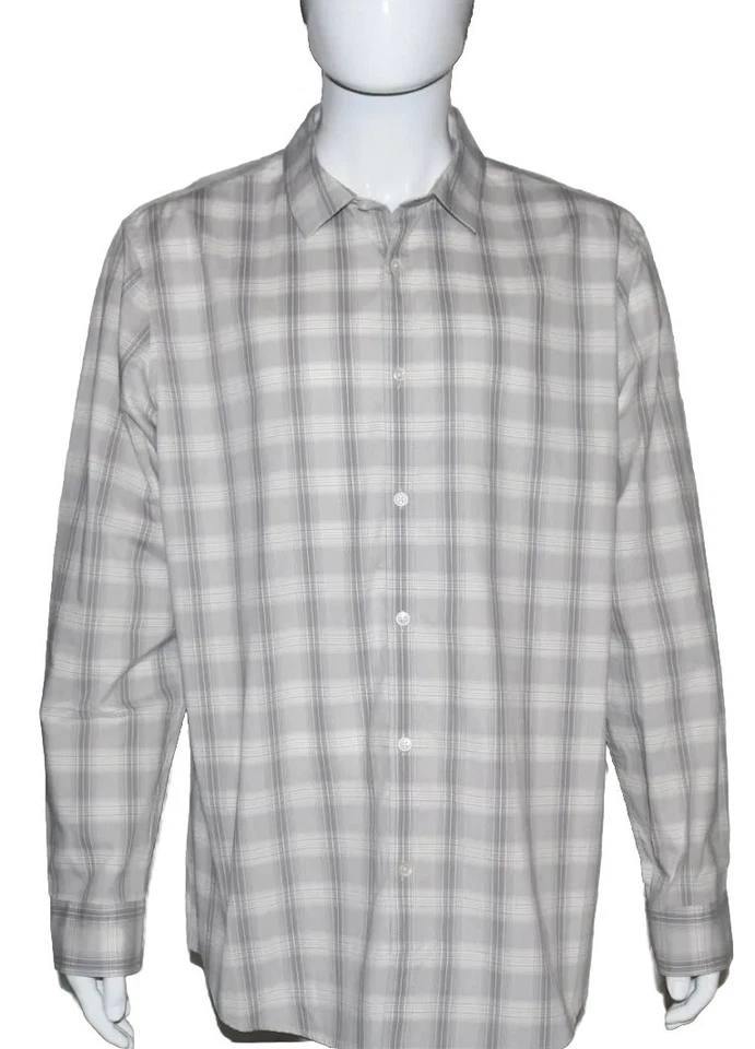 Alfani Mens Regular Fit Stretch Button Down Dress Shirt Gray Plaid Small