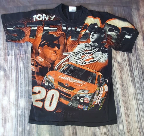 Vtg NASCAR Tony Stewart Shirt Medium All Over Print Graphic Chase Authentics AOP Cover