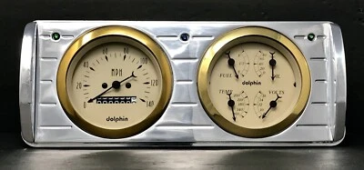 1940 Ford Car 2 Gauge Dash Panel Quad Style Insert Set Gold - Image 1 of 4