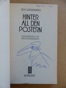 UDO LINDENBERG signiert Autogramm + ZEICHNUNG "HINTER ALL DEN POSTERN" Buch - Bild 1 von 3