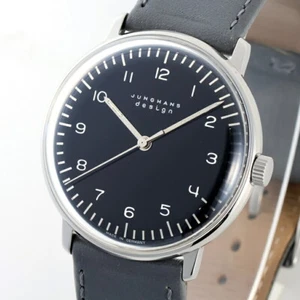 Junghans Max Bill 27.3702 Hand-Wound Analog Black Men's Watch W/Box Used - Picture 1 of 9