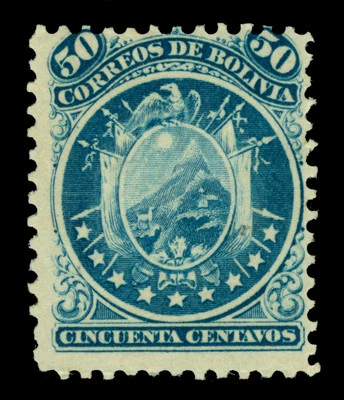 BOLIVIA 1868 CONDOR  50c blue (eleven stars) Sc# 12 mint MH - Image 1 of 2