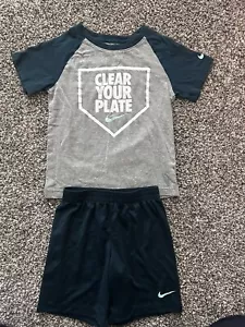2-Piece Nike Set for Boys, Gray & Green T-Shirt & Shorts Baseball Outfit, Size 7 - Picture 1 of 9
