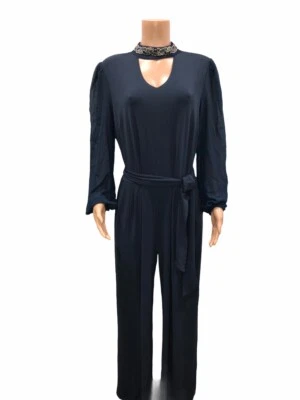 Lisa Rinna Collection Women's Sheer Sleeves Jumpsuit Dark Sapphire X-Large Size  - Image 1 of 2