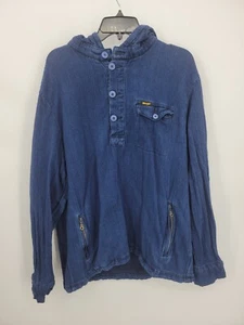 Wrangler Pullover Jacket Mens XL Blue Hooded Henley Zip Pockets Casual Preppy - Picture 1 of 10