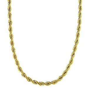 Stainless Steel Gold PVD Plate Rope Chain Necklace 3mm 16-30 Inch Womens Mens - Picture 1 of 3