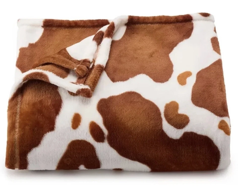 Brown & White Western COW PRINT Oversized 5x6' THROW BLANKET The Big One NEW - Image 1 of 1