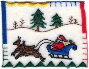 Christmas Eve Scene Santa Claus Reindeer Sleigh Embroidered Patch - Picture 1 of 1
