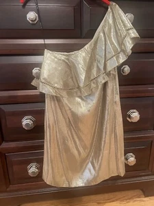 Rachel Zoe One Shoulder Ruffled Gold Dress - Gold - 8 - Picture 1 of 5