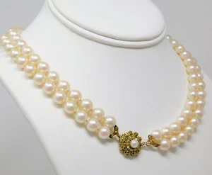18 kt Gold Emerald Double Strand 7.5 +/- mm PEARL Necklace 17.5" B4810 - Picture 1 of 7