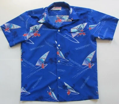 Shoreline Hawaii Men’s Hawaiian Shirt Blue Windsurfing Floral Medium - Image 1 of 4