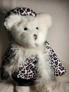 Plush Teddy Bear Berkeley Designs - Faux leather skirt & purse, boa, Unique! - Picture 1 of 5