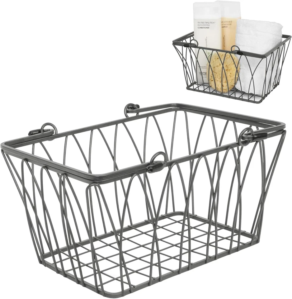 Cesta de almacenamiento de despensa de alambre Spectrum Twist con asas - selecciona tu tamaño y color. Foto 1 de 4