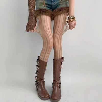 Medias Lolita para mujer medias de red sexy pantimedias geométricas a rayas Foto 1 de 4