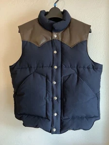Sugar Cane Down Vest Navy M Lightweight Leather Insulated Japan Made - Picture 1 of 5