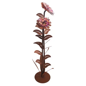 Glasblume Zoe Edelrost Metallblume Gartenskulptur mit Glasblüte rosa Höhe 116 cm - Bild 1 von 11