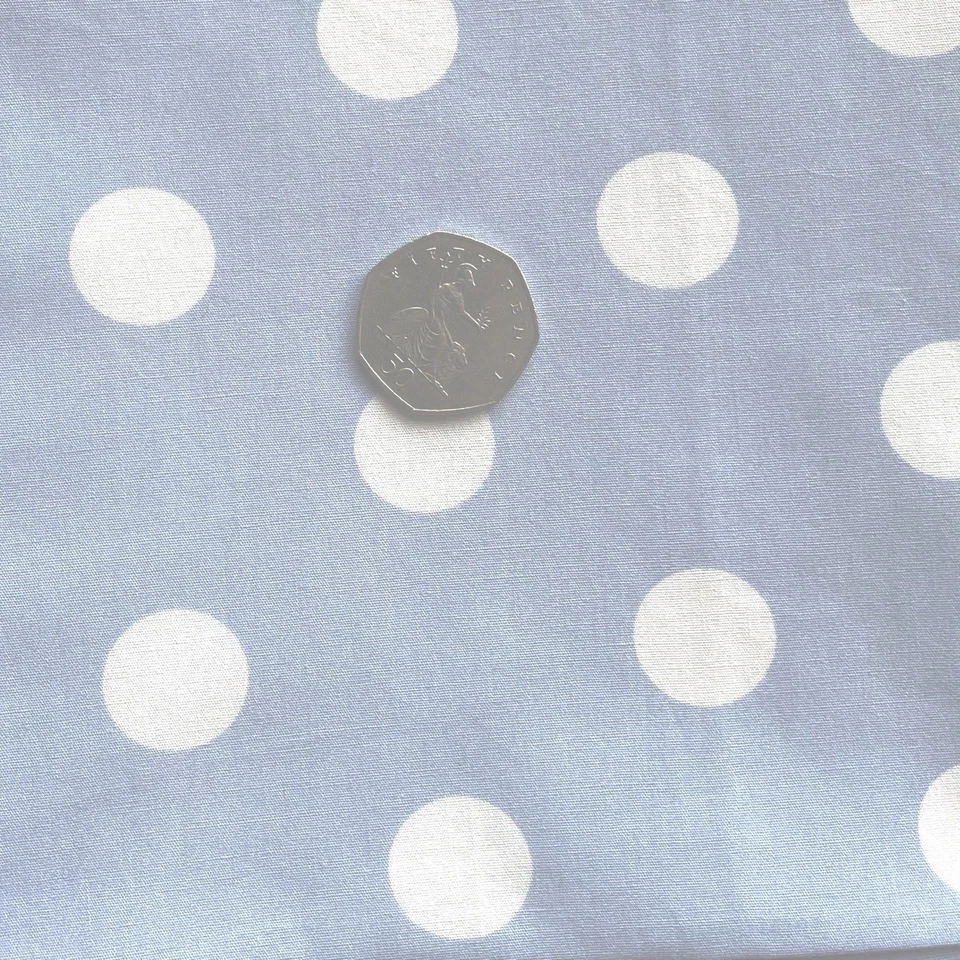 Blue & white polka dot spot poly cotton dress craft fabric remnants 170x87cm + - Image 1 of 1