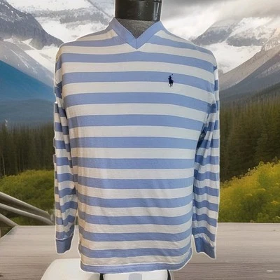 Polo Ralph Lauren Shirt Mens XL Blue Striped Long Sleeve USA Vintage Hole Flaw - Image 1 of 4