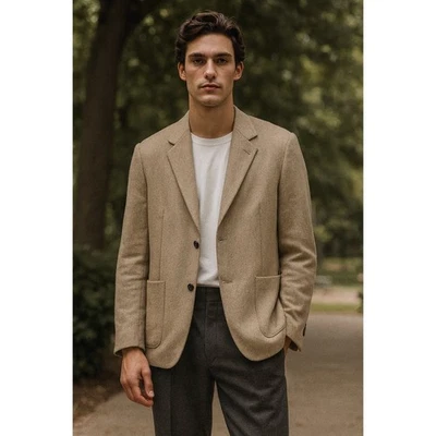 Theory Men’s 42R Virgin Wool Cashmere Sport Coat Blazer Oatmeal Preppy Jacket  - Image 1 of 4