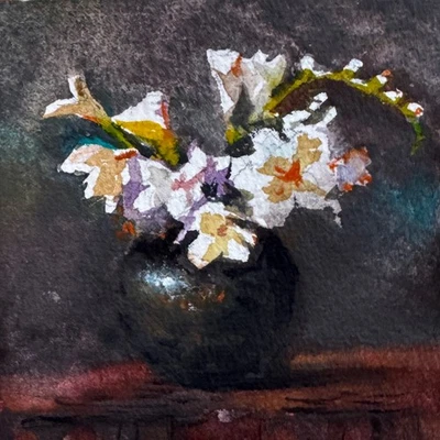 Acuarela 3x3 ORIGINAL hecha a mano pintura miniatura -Fresias- JFM ART Foto 1 de 3