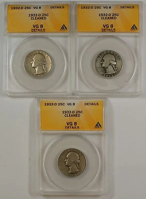 1932-D Silver Washington 25c, ANACS VG-8, Details, *PRICE FOR ONE COIN ONLY* - Image 1 of 2