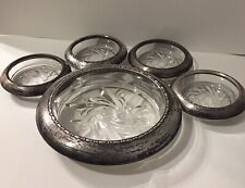 Vntg Amston Sterling Silver 146 Swirl Crystal 6.5" Ashtray & 4 Coasters 4.5” 144