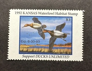 WTDstamps - 1992 KANSAS - Lot3 - State Duck Stamp - Mint OG NH - Picture 1 of 2