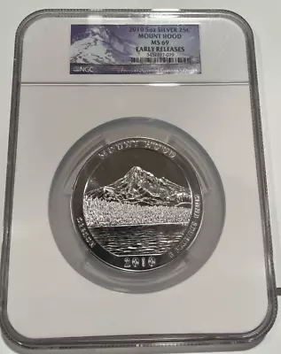 2010 Mount Hood National Park ATB 5 oz Silver Coin : NGC MS69 Early Releases - Image 1 of 4