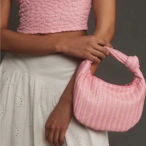 NWOT Anthropologie Melie Bianco The Mini Brigitte Satchel: Raffia Edition Pink - Picture 1 of 7