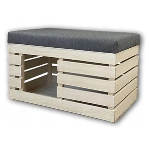 Domek dla kota drewniane pudełko z aksamitną ławką domek dla kota jaskinia dla kota 60x40x42 cm - Zdjęcie 1 z 5