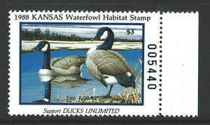 KS2, 1988 Kansas Duck Stamp, 3,00 $ Canada Gänse - Bild 1 von 1