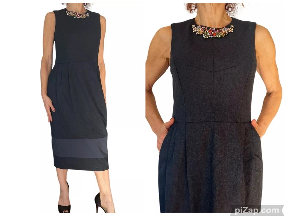 Vestido midi sin mangas gris carbón JASON WU OTOÑO 2011 escote con joyas 4 Foto 1 de 4