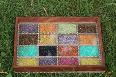 Wooden Gem Stone Tray Home Decorative Stone Designer Serving Tray Coffie Tea - Image 1 of 4