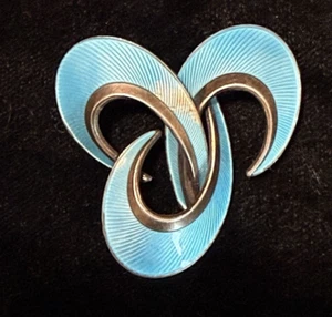 Vintage MCM Sterling Silber 925 Norwegen Blau Emaille Guilloche Modernist Pin LESEN - Bild 1 von 5