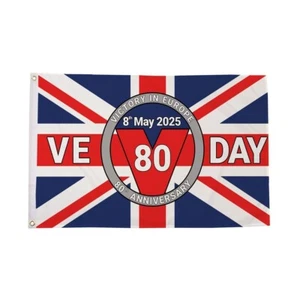 VE DAY Flag 80 Years Union Jack VICTORY IN EUROPE PARTY Decor Banner 8th MAY (B) - Foto 1 di 1