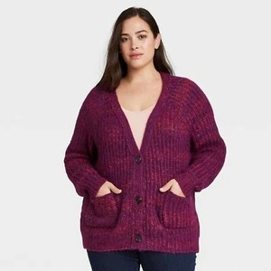Ava & Viv New Women' Plus Size Long-Sleeve Purple V Neck Cardigan, Size 14W - Picture 1 of 2
