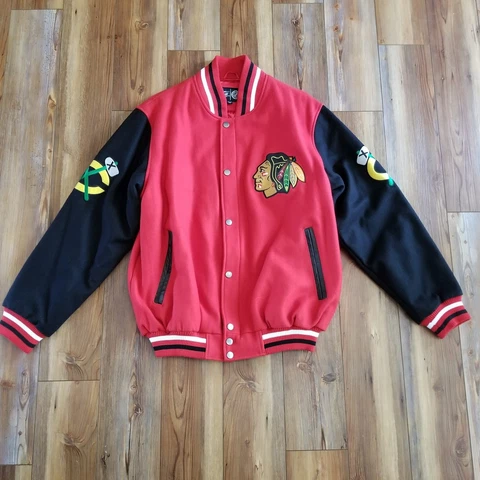 Chicago Blackhawks NHL G-III Wool Jacket Coat Size Large Bomber Cover