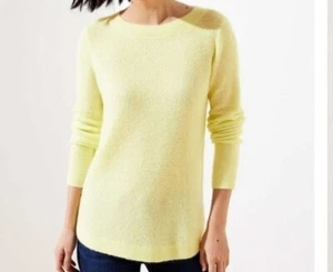 LOFT Textured Shirttail Sweater Neon Yellow 498560 Crew Neck Knit Womens Small S - Picture 1 of 8