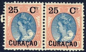 CURACAO NETHERLANDS ANTILLES 1899 25c. Overprint 25c. Blue & Red PAIR SG 52 MNG - Picture 1 of 2
