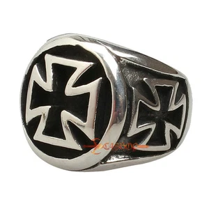 Men's Silver 316L Stainless Steel Maltese Celtic Iron Cross Biker Ring Size 7-13 - Picture 1 of 6